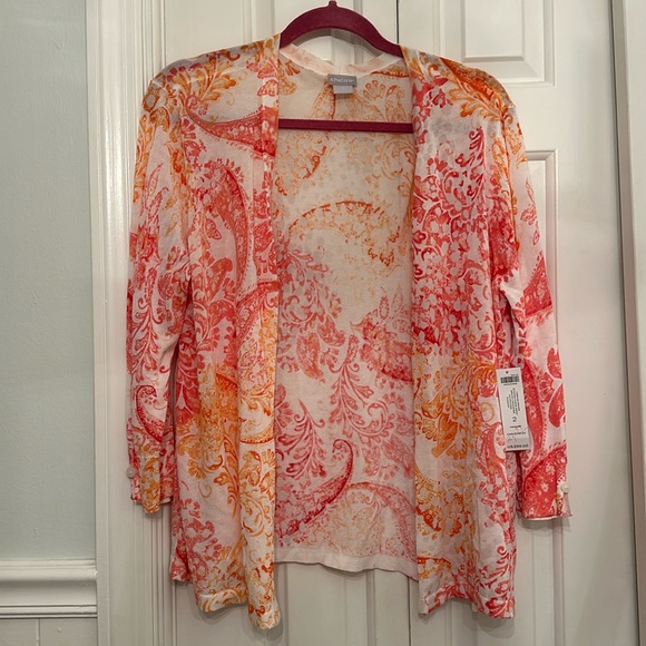 Chico's Sweaters - Chico’s Pink & Orange Open Cardigan